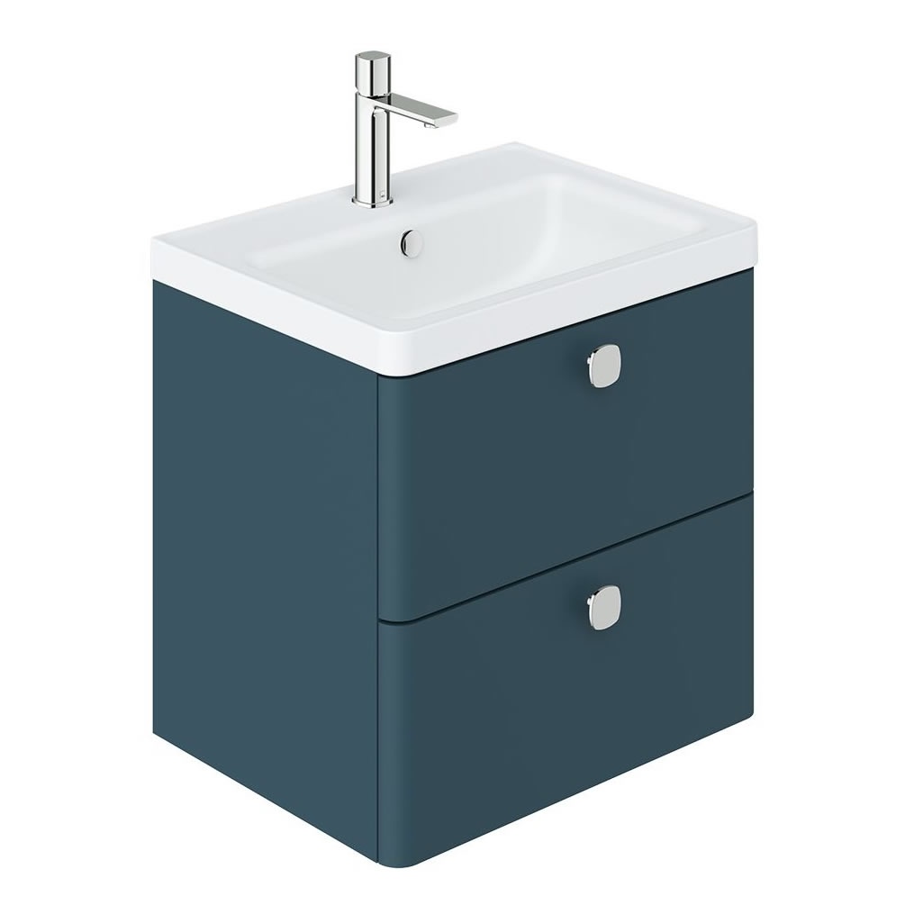 Vado Cameo 600mm Atlantic Blue Wall Hung 2 Drawer Vanity Unit & White Basin